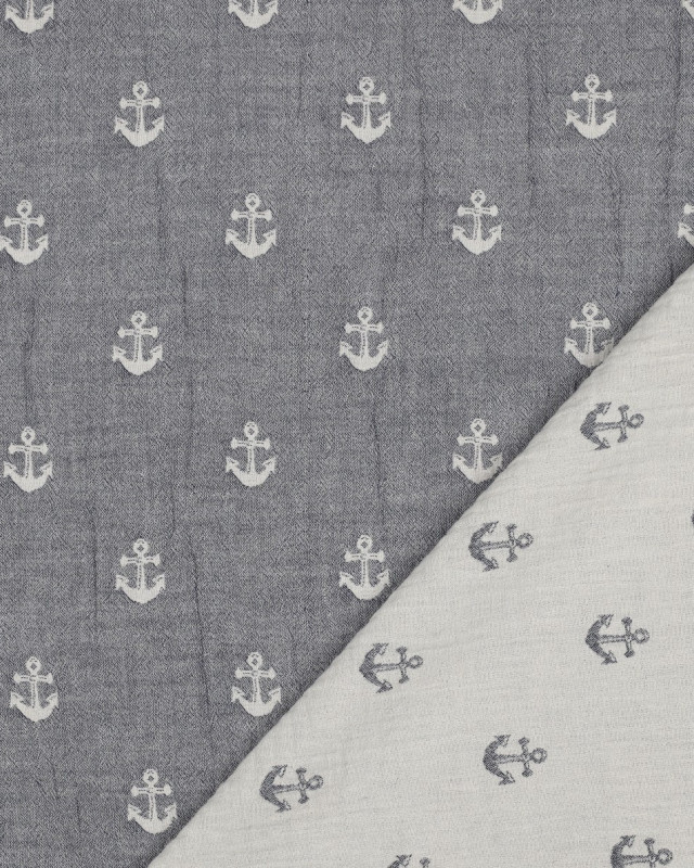 Double Gaze Ancre Marine Double Face - Mercerine