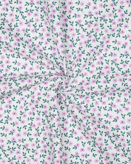 Popeline de Coton Imprimée Petites Fleurs Lilas - Mercerine