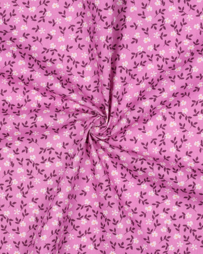 Popeline de Coton Imprimée Petites Fleurs Parme - Mercerine