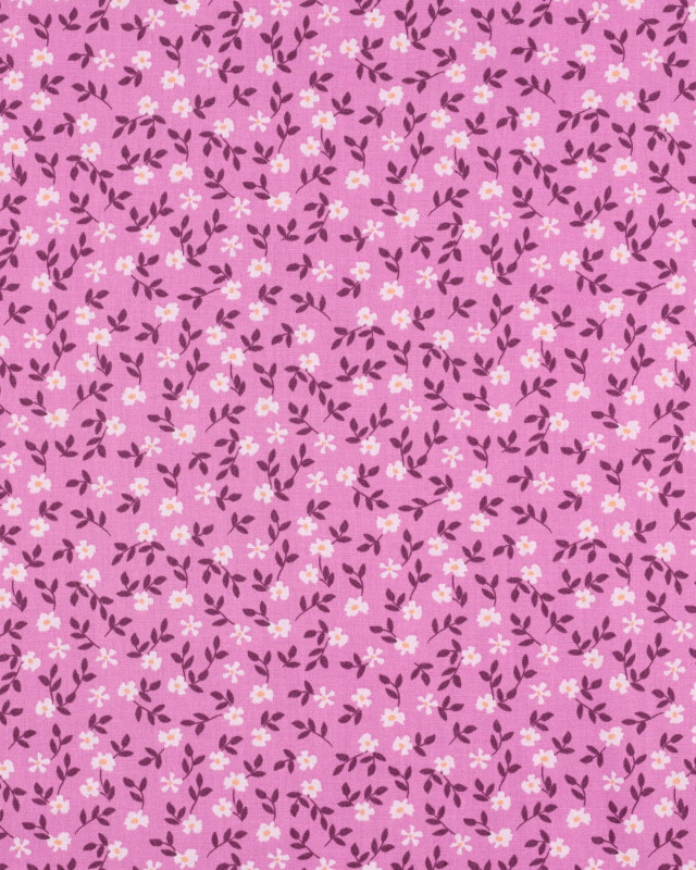 Popeline de Coton Imprimée Petites Fleurs Parme - Mercerine