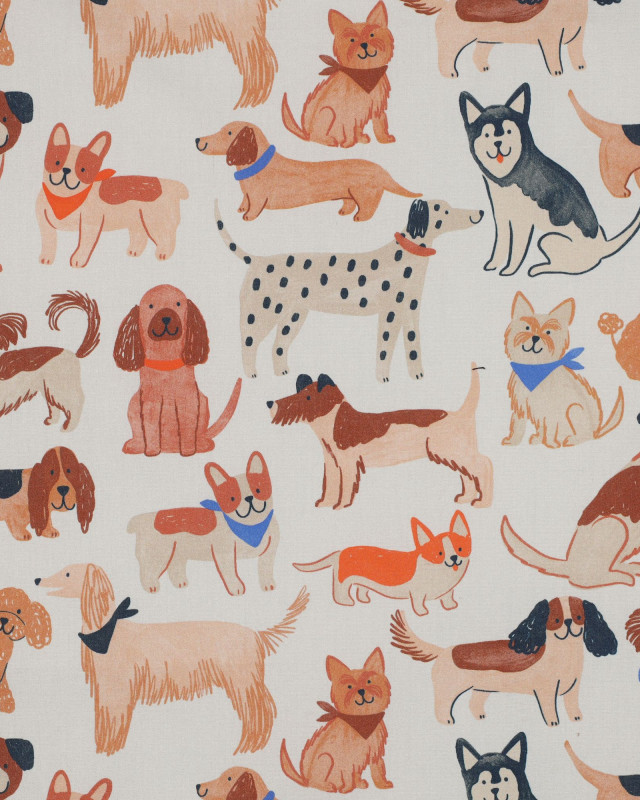 Popeline Imprimée Ecrue Motif Chien - Mercerine
