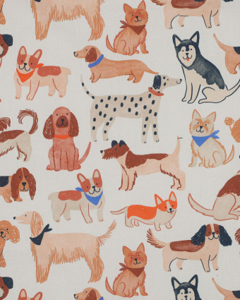 Popeline Imprimée Ecrue Motif Chien - Mercerine