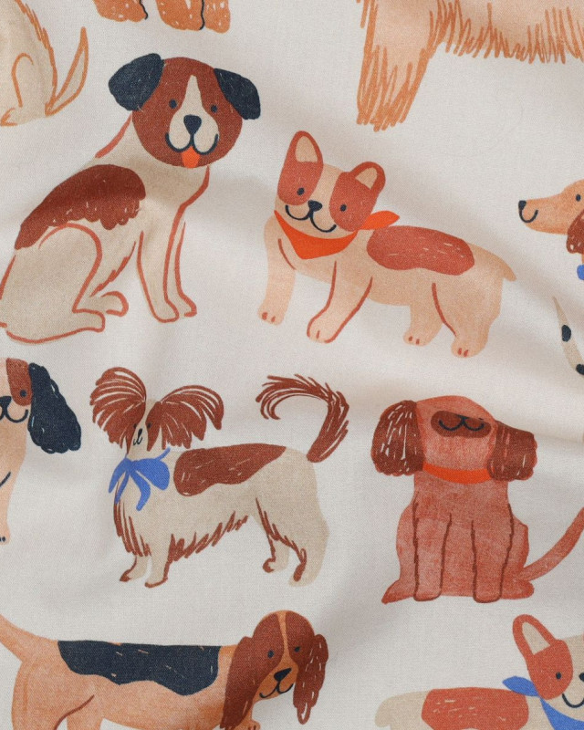 Popeline Imprimée Ecrue Motif Chien - Mercerine