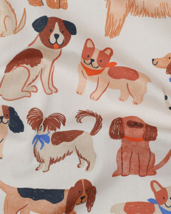 Popeline Imprimée Ecrue Motif Chien - Mercerine