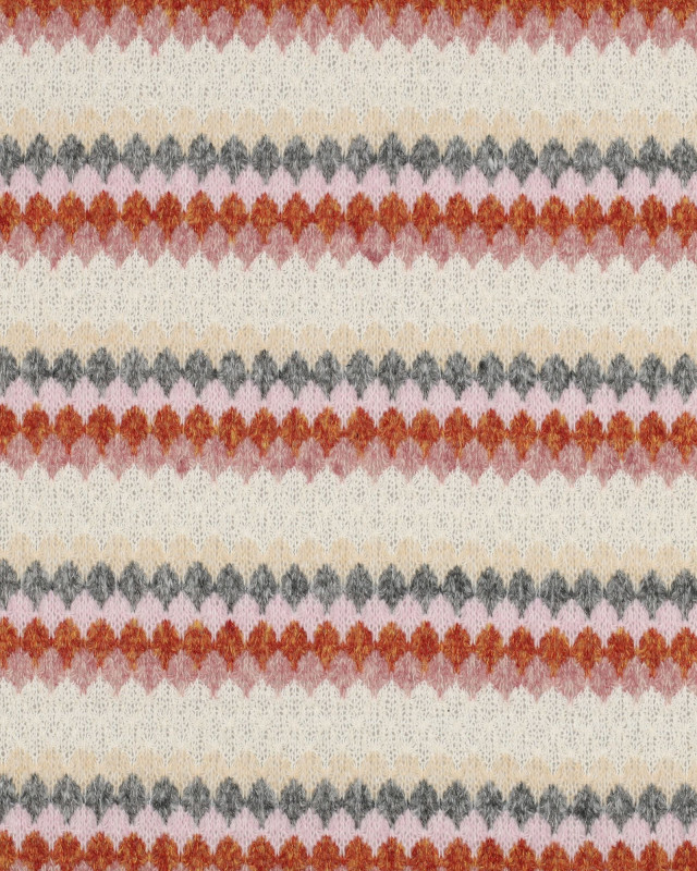 Tissu Crochet Ecru Doux Rayures Roses Terracotta - Mercerine