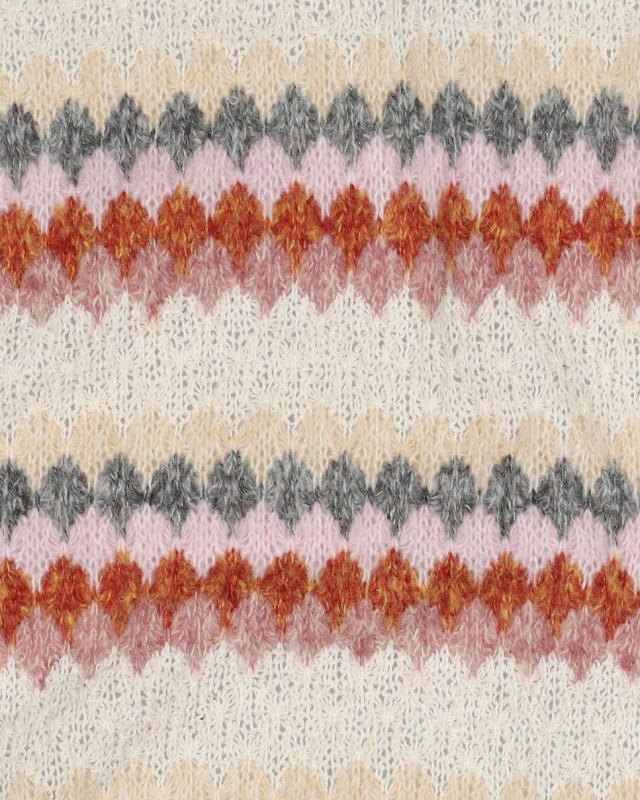 Tissu Crochet Ecru Doux Rayures Roses Terracotta - Mercerine