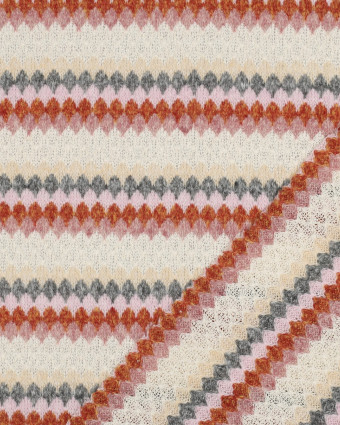 Tissu Crochet Ecru Doux Rayures Roses Terracotta - Mercerine