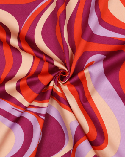 Satin de Coton Motif Wavy Seventies Violet et Orange - Mercerine