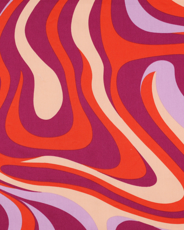 Satin de Coton Motif Wavy Seventies Violet et Orange - Mercerine