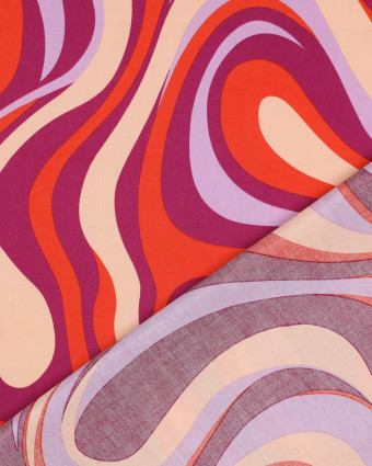 Satin de Coton Motif Wavy Seventies Violet et Orange - Mercerine