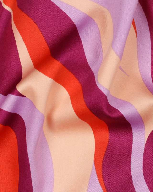 Satin de Coton Motif Wavy Seventies Violet et Orange - Mercerine