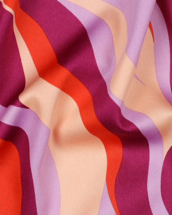 Satin de Coton Motif Wavy Seventies Violet et Orange - Mercerine