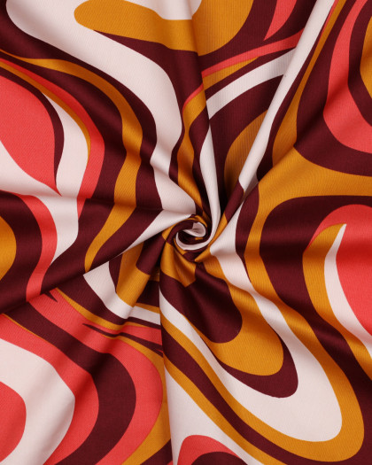 Satin de Coton Motif Wavy Seventies Marron Orange  - Mercerine