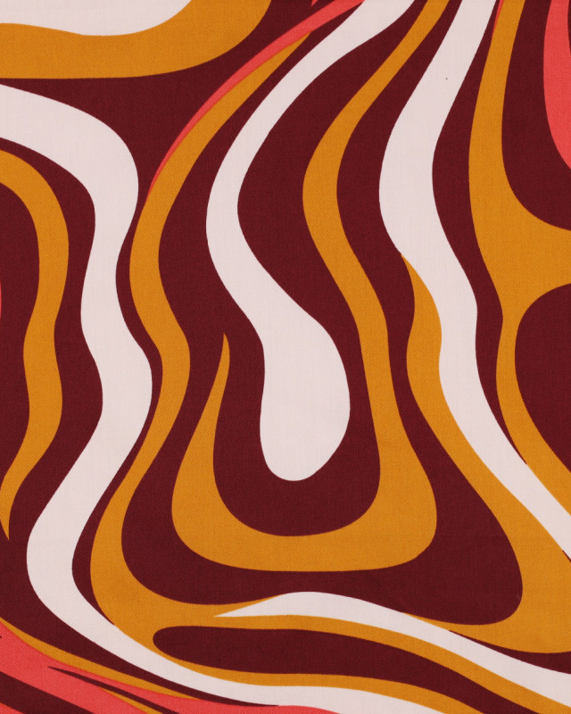 Satin de Coton Motif Wavy Seventies Marron Orange  - Mercerine