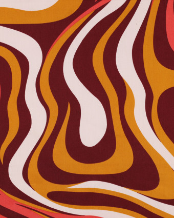 Satin de Coton Motif Wavy Seventies Marron Orange  - Mercerine