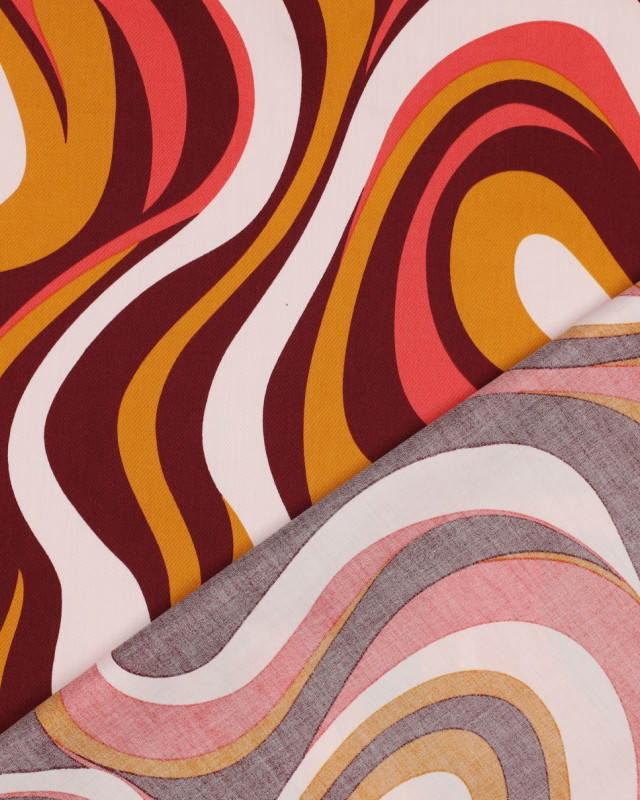 Satin de Coton Motif Wavy Seventies Marron Orange  - Mercerine