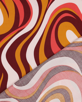 Satin de Coton Motif Wavy Seventies Marron Orange  - Mercerine