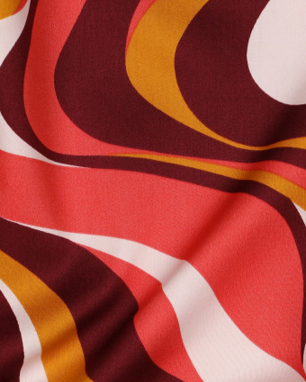 Satin de Coton Motif Wavy Seventies Marron Orange  - Mercerine