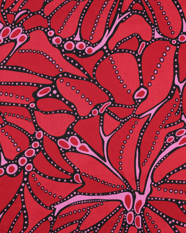 Satin de Coton Grand Motif Foral Couture Rose et Rouge - Mercerine