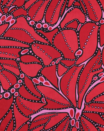 Satin de Coton Grand Motif Foral Couture Rose et Rouge - Mercerine