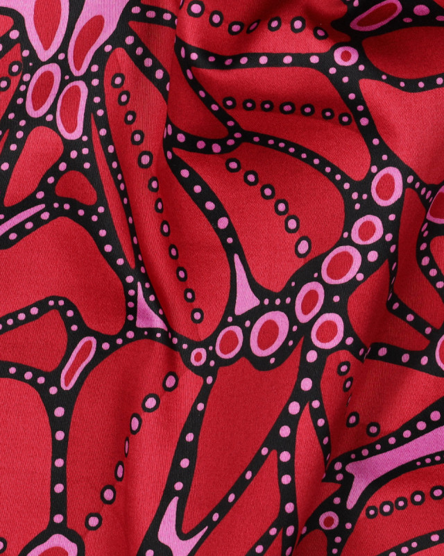 Satin de Coton Grand Motif Foral Couture Rose et Rouge - Mercerine