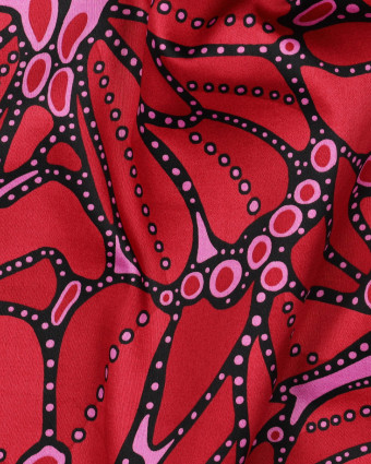 Satin de Coton Grand Motif Foral Couture Rose et Rouge - Mercerine