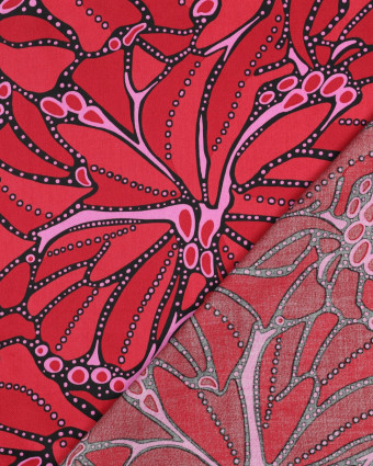 Satin de Coton Grand Motif Foral Couture Rose et Rouge - Mercerine