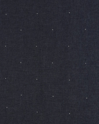 Tissu Chambray Jean Bleu Foncé Strass Argent - Mercerine