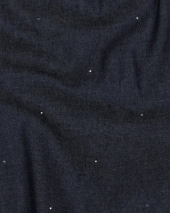 Tissu Chambray Jean Bleu Foncé Strass Argent - Mercerine