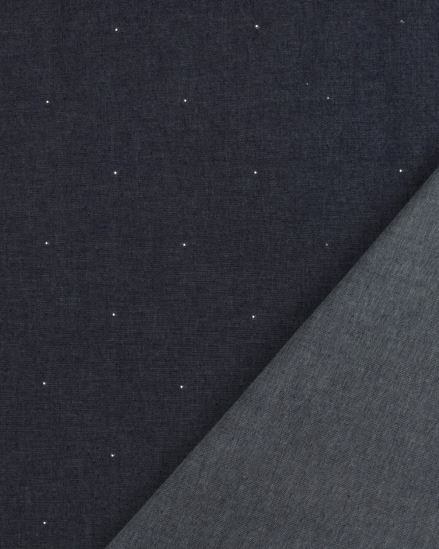 Tissu Chambray Jean Bleu Foncé Strass Argent - Mercerine