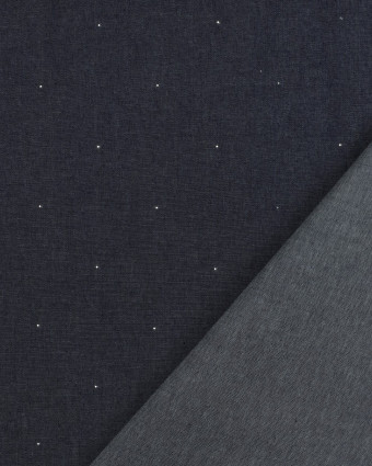 Tissu Chambray Jean Bleu Foncé Strass Argent - Mercerine