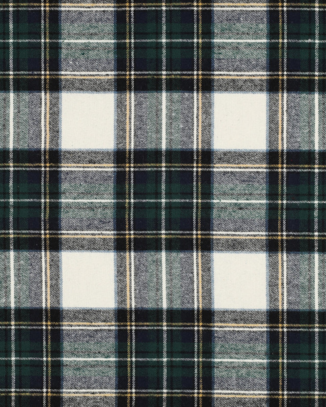 Flanelle Légère Douce Motif Tartan Ecru et Vert - Mercerine
