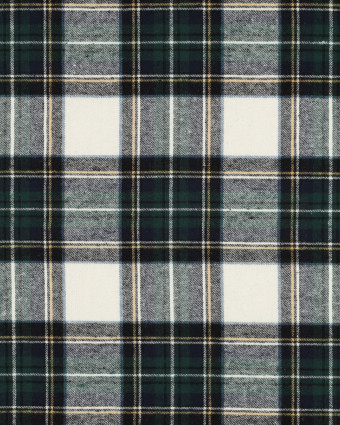 Flanelle Légère Douce Motif Tartan Ecru et Vert - Mercerine
