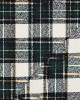 Flanelle Légère Douce Motif Tartan Ecru et Vert - Mercerine