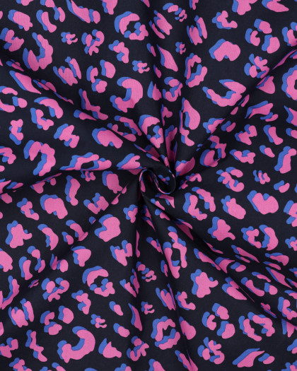 Tissu Déperlant Imprimé Léopard Rose et Bleu - Mercerine