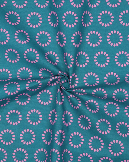 Tissu Déperlant Emeraude Motif Cercles Rose - Mercerine