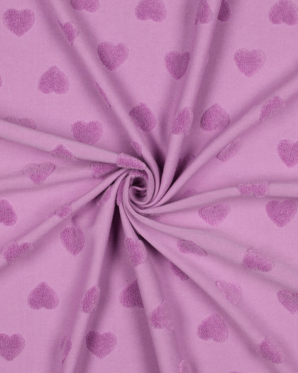 Tissu Maille Coton Petit Cœur Eponge Violet - Mercerine