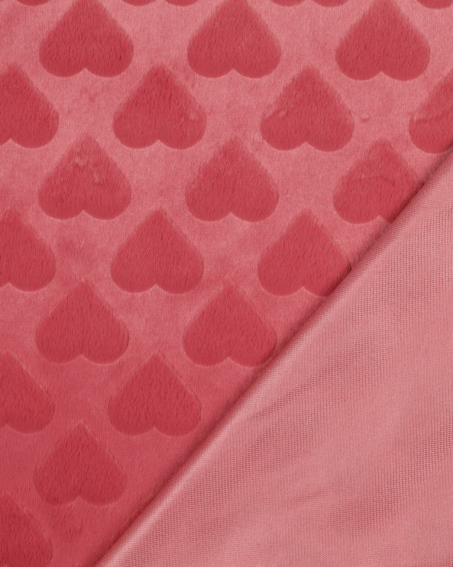 Fausse Fourrure Ultra Douce Coeur Coloris Garance - Mercerine