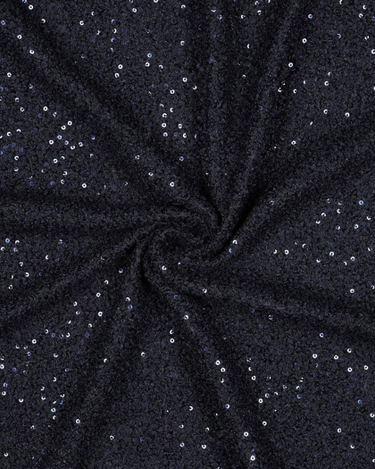Maille Légère Douce Petites Bouclettes Sequins Bleu Marine - Mercerine