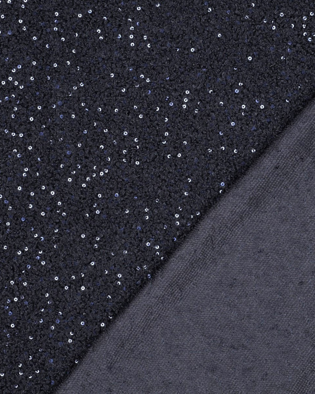 Maille Légère Douce Petites Bouclettes Sequins Bleu Marine - Mercerine