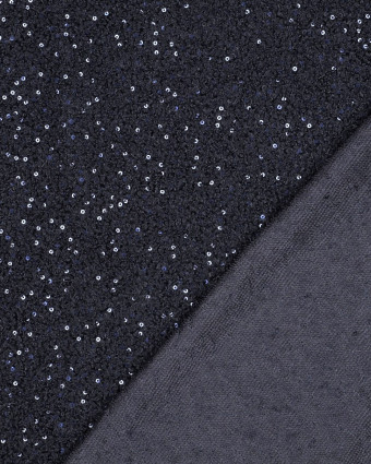 Maille Légère Douce Petites Bouclettes Sequins Bleu Marine - Mercerine