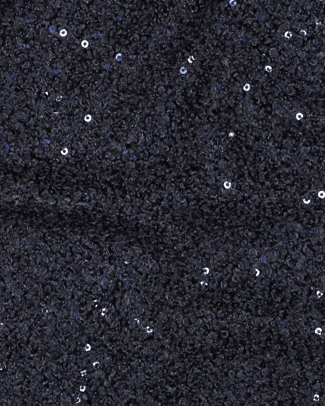 Maille Légère Douce Petites Bouclettes Sequins Bleu Marine - Mercerine