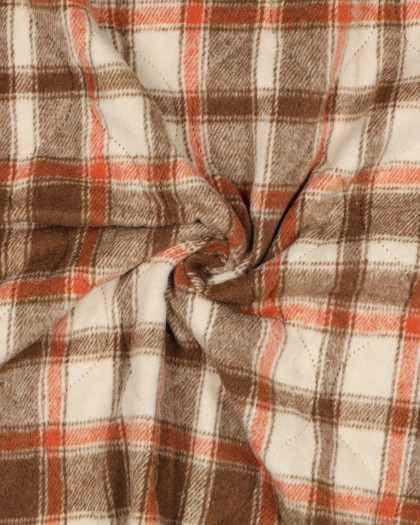 Tissu Matelassé Envers Doudoune à Carreaux Marron et Orange - Mercerine
