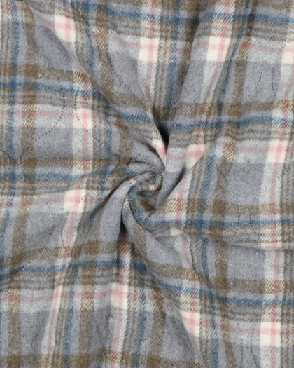 Tissu Matelassé Envers Doudoune à Carreaux Bleu - Mercerine