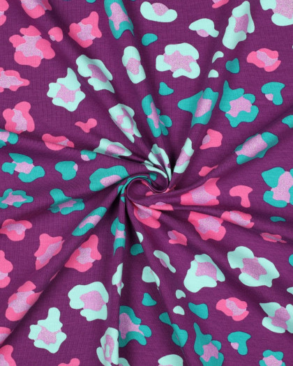 Jersey Violet Imprimé Léopard Pailleté  - Mercerine