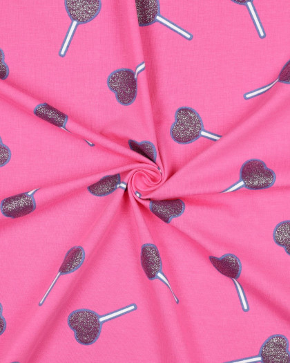 Jersey Rose Motif Lollipops Pailleté - Mercerine