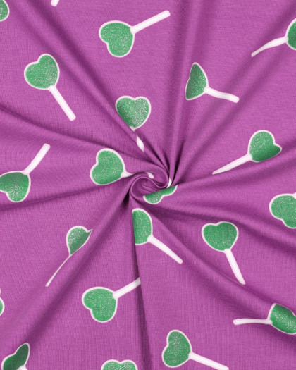 Jersey Violet Motif Lollipops Pailleté - Mercerine