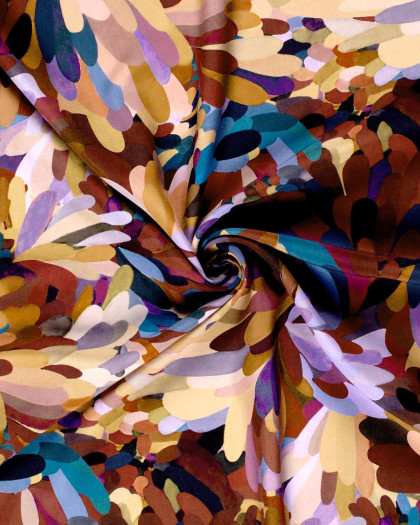 Tissu Viscose Motif Floral Paint Mauve et Marron - Mercerine