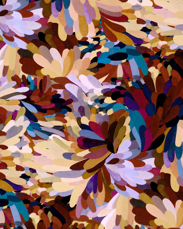 Tissu Viscose Motif Floral Paint Mauve et Marron - Mercerine
