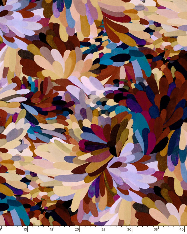 Tissu Viscose Motif Floral Paint Mauve et Marron - Mercerine